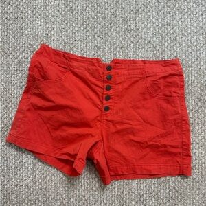 CAbi High Waist Red orange Button fly Shorts size 16